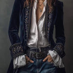 Gold Velvet Patchwork Printed Edge Long-sleeved Casual Jacket