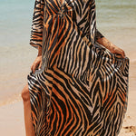 Simple Unique Printed Pleated Front Slit Cover Up