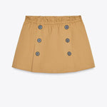 Chic Comfort Mid Rise Elastic Waist Contrast Buttons Pocket Mini Skort