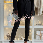 Spiced Muse Lace Trim High Rise Elastic Waist Stretch Pencil Pants