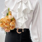 Stylish Ruffled Tiered Lapel Long-sleeved Shirt