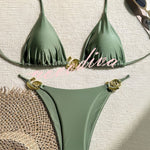 Sexy Halterneck Lace-up Metallic Stretch Two-piece Bikini Swimsuit