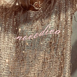 Fashion Sequin Round Neck Long Sleeve Tassel Top and Elastic Waist Casual Shorts Set