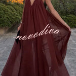 Flowing Lightweight Chiffon Chain Halter Neck Detail Backless A-line Maxi Dress