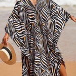Simple Unique Printed Pleated Front Slit Cover Up