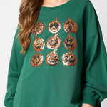 Halloween Pumpkin Sequin Loose Casual Sweatshirt