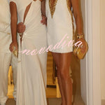 Cocktail Charm Sequin Colorblock Trim V-neck Sleeveless A-line Mini Dress