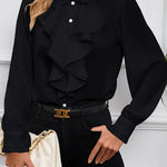 Stylish Ruffled Tiered Lapel Long-sleeved Shirt
