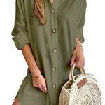 Solid Color Casual Button-Down Shirt Style Mini Dress