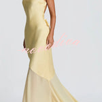 Fable Satin One Shoulder Back Adjustable Straps Contrast Chiffon Hem Maxi Dress
