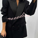 Chic Style Satin Lapel Button Up Long Sleeve Oversized Blazer