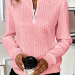 Solid Color Casual Long Sleeve Round Neck Zipper Sweatshirt