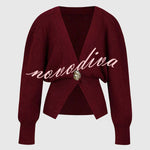 Only Yours Knit Metal Leaf Shape Button Lantern Sleeve Relaxed Cardigan
