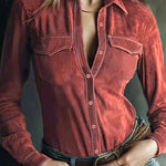 Stylish Suede Long-sleeved Button-down Casual Shirt