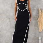 In The Heads Turn Line Trim Bodycon Stretch Maxi Dress