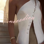 Full of Design Solid Color One Shoulder Asymmetric Slit Button Casual Vest