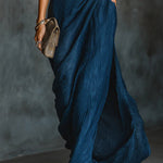 Solid Color Loose-fitting Collared Long-sleeved Shirt and Elegant Pleated Maxi Skirt Set