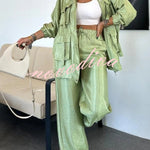 Easy on Me Metallic Fabric Elastic Waist Pocketed Wide Leg Pants