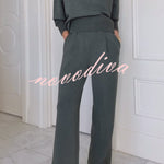 Barker High-Neck Long Sleeve Side Zipper Sweatshirt and Elastic Waist Pocketed Loose Pants Set