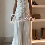 Indulge in Floral Applique Pleated Chiffon Hem Slip Maxi Dress