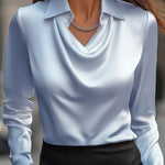 Solid Color Lapel Long Sleeve Casual Top