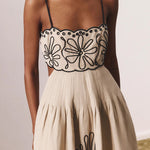 Feeling Special Linen Blend Unique Print Petal Edge Pocketed Slip Midi Dress