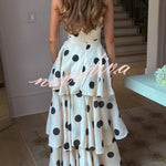 Gift To You Polka Dot Print High Neck Sleeveless Top and Layered Hem Maxi Skirt Set