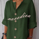 Solid Color V-neck Loose Button Top