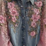 Unique Printed Lapel Long-sleeved Personalized Denim Jacket