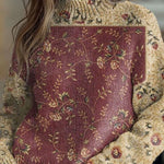 Floral Pattern High-Neck Long-Sleeved Loose Sweatshirt
