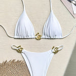 Sexy Halterneck Lace-up Metallic Stretch Two-piece Bikini Swimsuit