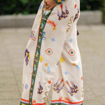 Mystery World Linen Blend Unique Print Loose Blouse and Elastic Waist Pocketed Pants Set