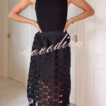 Casie See Through Circle Embroidery Elastic Waist Tassle Hem Maxi Skirt