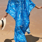 Simple Unique Printed Pleated Front Slit Cover Up