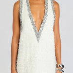 Cocktail Charm Sequin Colorblock Trim V-neck Sleeveless A-line Mini Dress