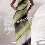 Misha Printed Cowl Neck Halter Tie-up Vacation Maxi Dress