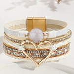 Bohemian Leather Cord Multi-layered Raw Stone Heart Bracelet