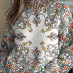 Floral Pattern High-Neck Long-Sleeved Loose Sweatshirt