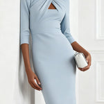 Solid Color Round Neck Hollowed-out Slim-fit Elegant Midi Dress