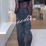 Fashion Star Rhinestone High Rise Casual Pocket Straight Loose Jeans
