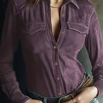 Stylish Suede Long-sleeved Button-down Casual Shirt