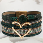 Bohemian Leather Cord Multi-layered Raw Stone Heart Bracelet