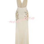 Sparkling Nights Knit Sunburst Sequin Detail Back Cross Straps Stretch Maxi Dress