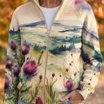 Zelda™ | Scottish Thistle Landscape Zip Cardigan