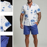 KZZ Men's Tropical Coconut Tree Print Shirt & Shorts Set